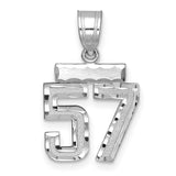 Small Brushed Diamond-cut Number 57 Charm Pendant in Real 14k White Gold
