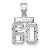 Small Brushed Diamond-cut Number 60 Charm Pendant in Real 14k White Gold