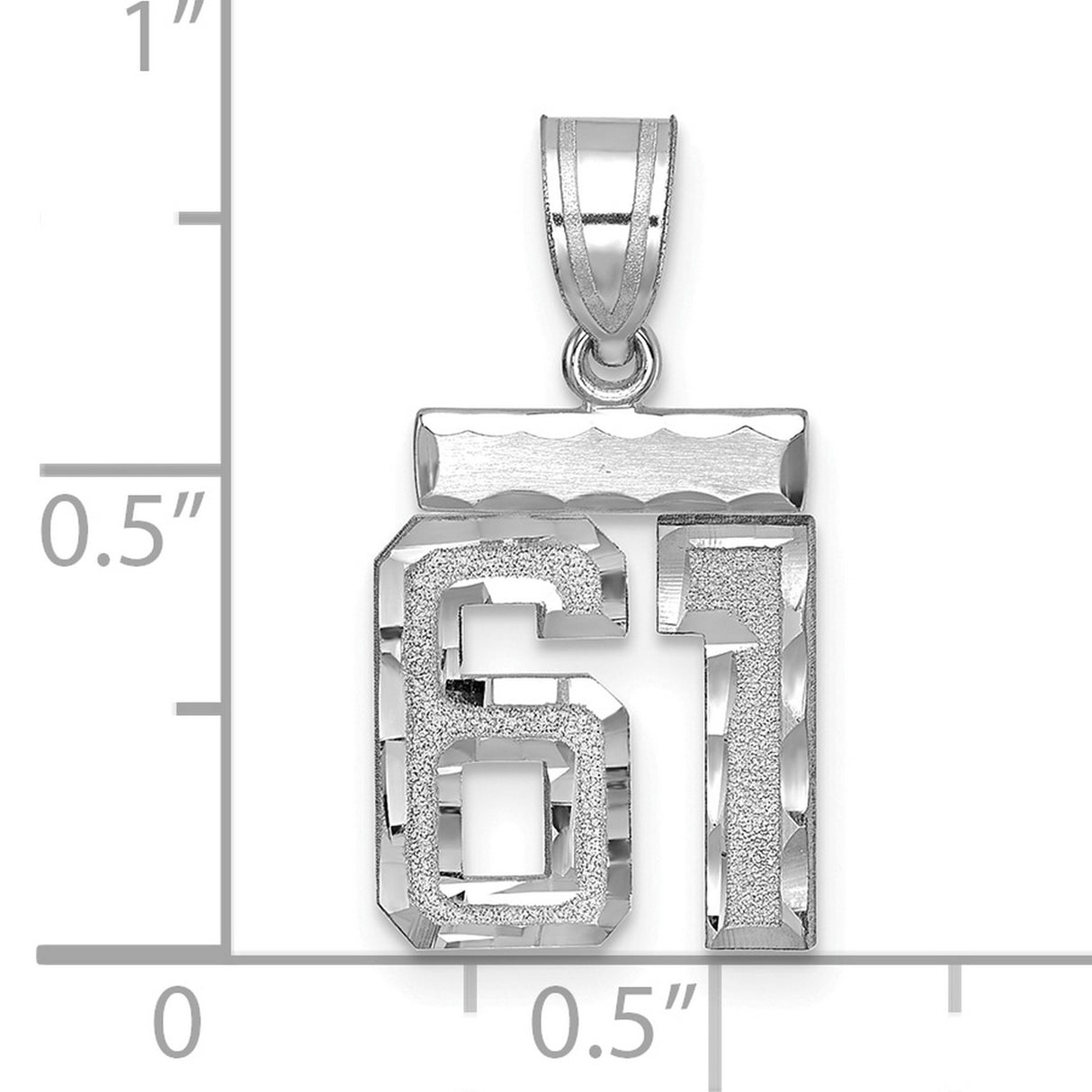 Small Brushed Diamond-cut Number 61 Charm Pendant in Real 14k White Gold
