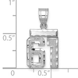 Small Brushed Diamond-cut Number 61 Charm Pendant in Real 14k White Gold