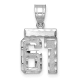Small Brushed Diamond-cut Number 61 Charm Pendant in Real 14k White Gold