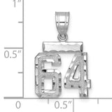 Small Brushed Diamond-cut Number 64 Charm Pendant in Real 14k White Gold