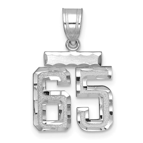 Small Brushed Diamond-cut Number 65 Charm Pendant in Real 14k White Gold