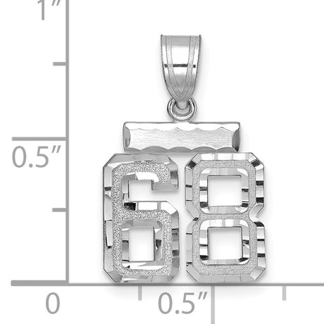 Small Brushed Diamond-cut Number 68 Charm Pendant in Real 14k White Gold
