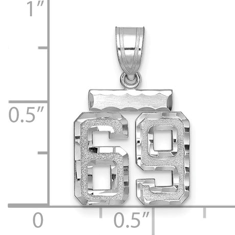 Small Brushed Diamond-cut Number 69 Charm Pendant in Real 14k White Gold
