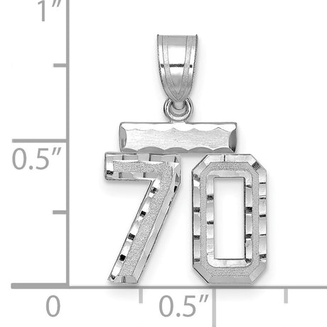 Small Brushed Diamond-cut Number 70 Charm Pendant in Real 14k White Gold