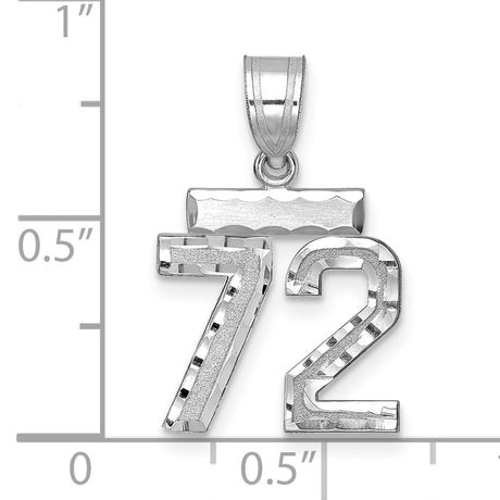 Small Brushed Diamond-cut Number 72 Charm Pendant in Real 14k White Gold
