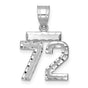 Small Brushed Diamond-cut Number 72 Charm Pendant in Real 14k White Gold