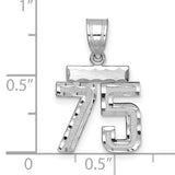 Small Brushed Diamond-cut Number 75 Charm Pendant in Real 14k White Gold