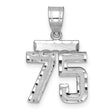 Small Brushed Diamond-cut Number 75 Charm Pendant in Real 14k White Gold