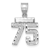 Small Brushed Diamond-cut Number 75 Charm Pendant in Real 14k White Gold