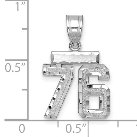 Small Brushed Diamond-cut Number 76 Charm Pendant in Real 14k White Gold