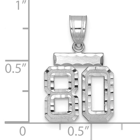 Small Brushed Diamond-cut Number 80 Charm Pendant in Real 14k White Gold