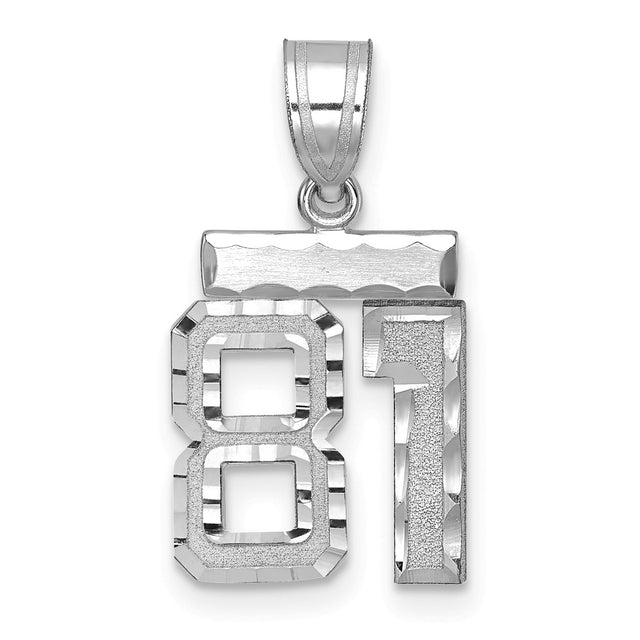 Small Brushed Diamond-cut Number 81 Charm Pendant in Real 14k White Gold