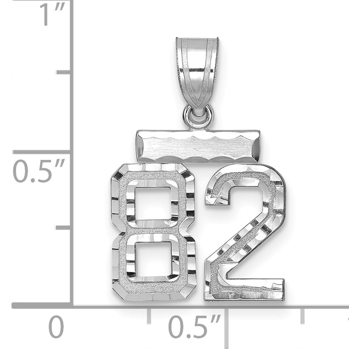 Small Brushed Diamond-cut Number 82 Charm Pendant in Real 14k White Gold