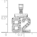 Small Brushed Diamond-cut Number 82 Charm Pendant in Real 14k White Gold