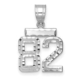 Small Brushed Diamond-cut Number 82 Charm Pendant in Real 14k White Gold
