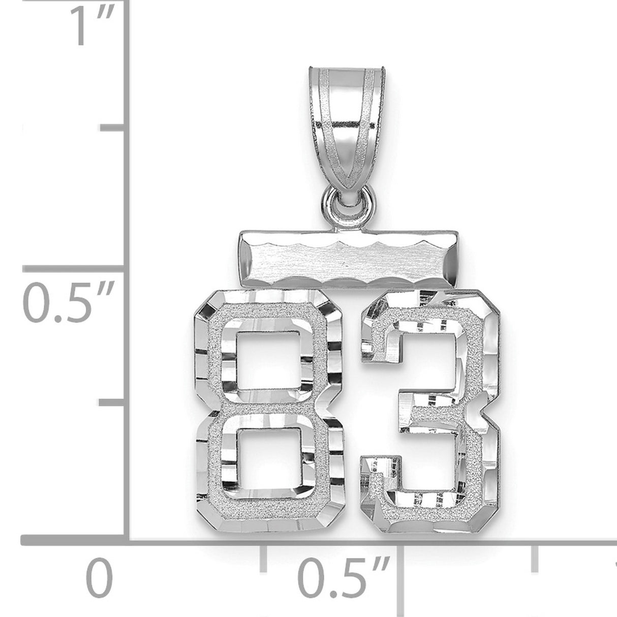 Small Brushed Diamond-cut Number 83 Charm Pendant in Real 14k White Gold