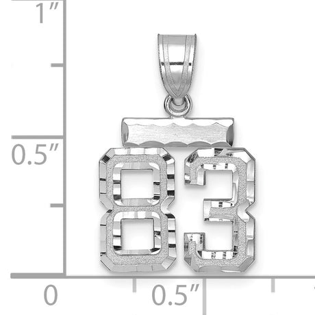 Small Brushed Diamond-cut Number 83 Charm Pendant in Real 14k White Gold