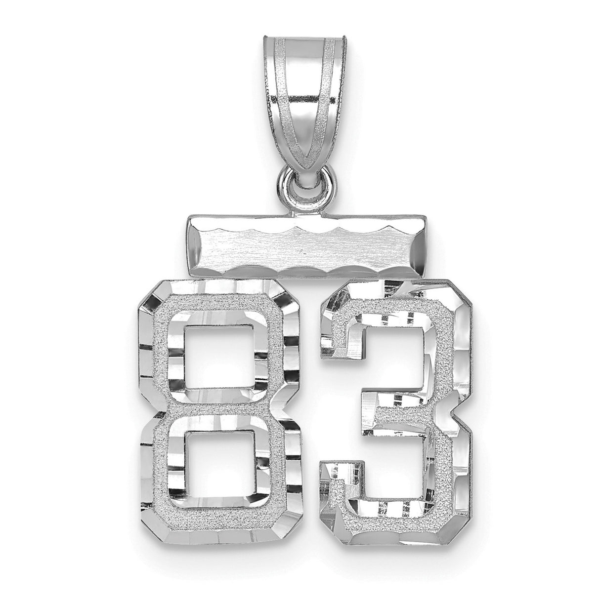 Small Brushed Diamond-cut Number 83 Charm Pendant in Real 14k White Gold
