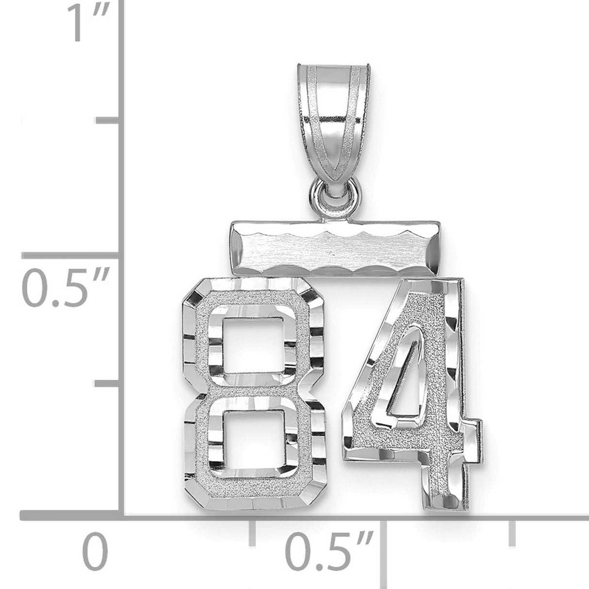 Small Brushed Diamond-cut Number 84 Charm Pendant in Real 14k White Gold