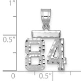 Small Brushed Diamond-cut Number 84 Charm Pendant in Real 14k White Gold