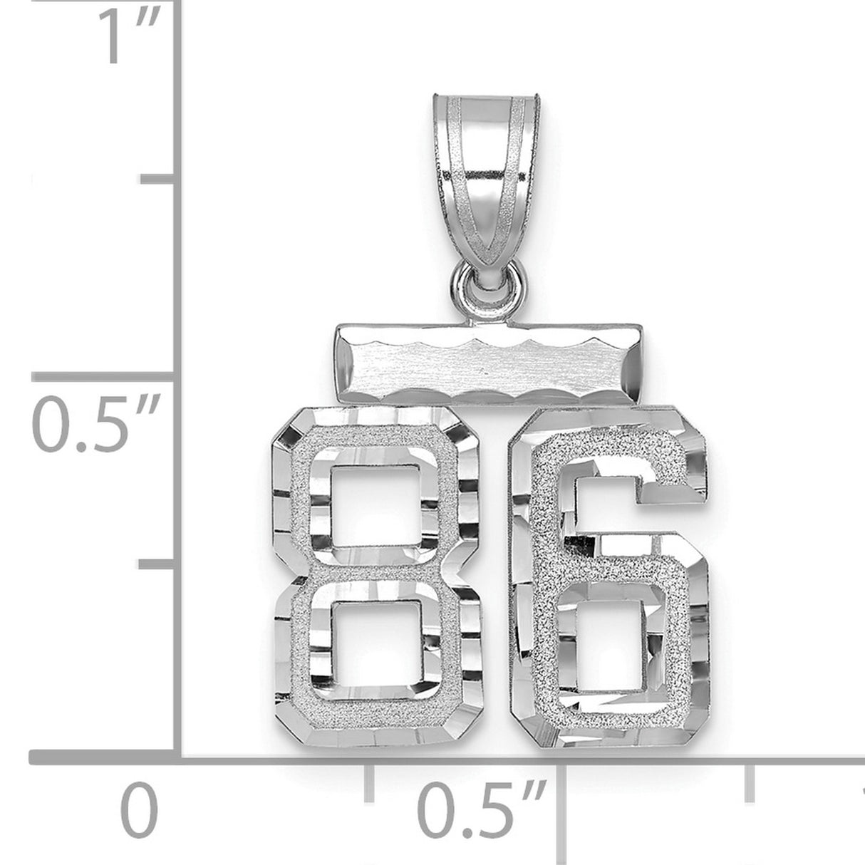 Small Brushed Diamond-cut Number 86 Charm Pendant in Real 14k White Gold