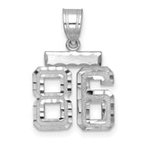 Small Brushed Diamond-cut Number 86 Charm Pendant in Real 14k White Gold