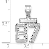 Small Brushed Diamond-cut Number 87 Charm Pendant in Real 14k White Gold