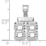 Small Brushed Diamond-cut Number 88 Charm Pendant in Real 14k White Gold