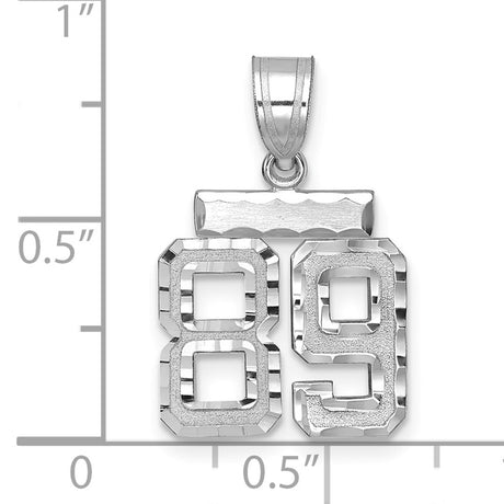 Small Brushed Diamond-cut Number 89 Charm Pendant in Real 14k White Gold