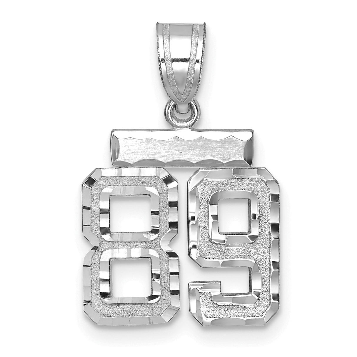 Small Brushed Diamond-cut Number 89 Charm Pendant in Real 14k White Gold