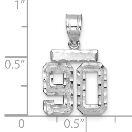 Small Brushed Diamond-cut Number 90 Charm Pendant in Real 14k White Gold