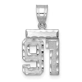 Small Brushed Diamond-cut Number 91 Charm Pendant in Real 14k White Gold