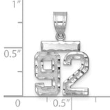 Small Brushed Diamond-cut Number 92 Charm Pendant in Real 14k White Gold