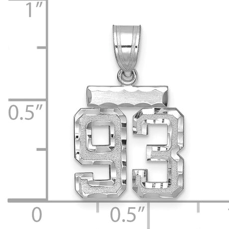 Small Brushed Diamond-cut Number 93 Charm Pendant in Real 14k White Gold