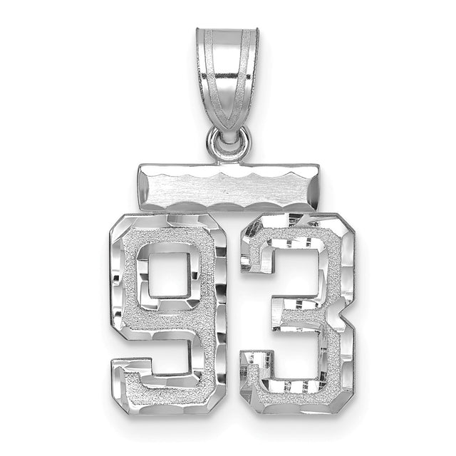 Small Brushed Diamond-cut Number 93 Charm Pendant in Real 14k White Gold