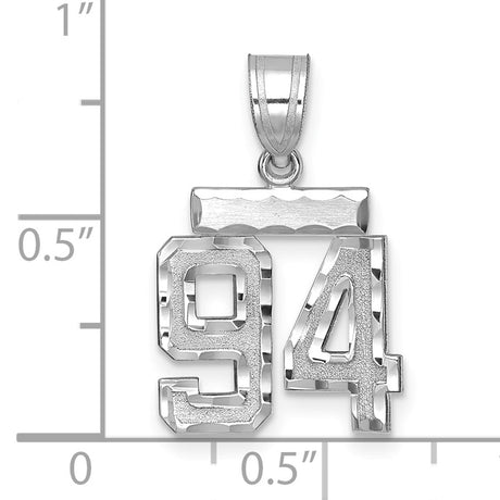 Small Brushed Diamond-cut Number 94 Charm Pendant in Real 14k White Gold