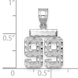 Small Brushed Diamond-cut Number 99 Charm Pendant in Real 14k White Gold