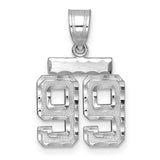 Small Brushed Diamond-cut Number 99 Charm Pendant in Real 14k White Gold