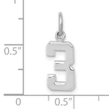 14k White Gold Number 3 Pendant Charm, Bold Block Style Unisex Jewelry