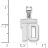 Small Polished Number 10 Charm Pendant in Real 14k White Gold