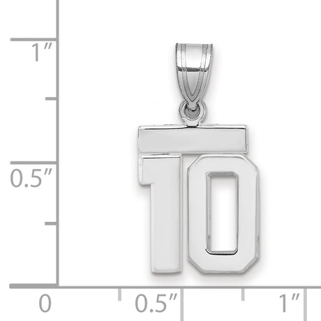 Small Polished Number 10 Charm Pendant in Real 14k White Gold