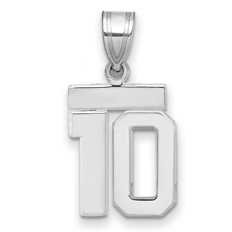 Small Polished Number 10 Charm Pendant in Real 14k White Gold