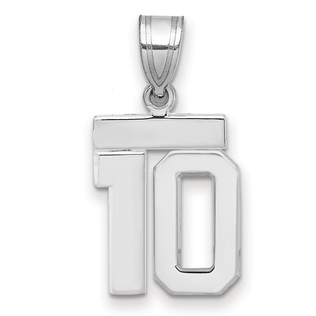 Small Polished Number 10 Charm Pendant in Real 14k White Gold
