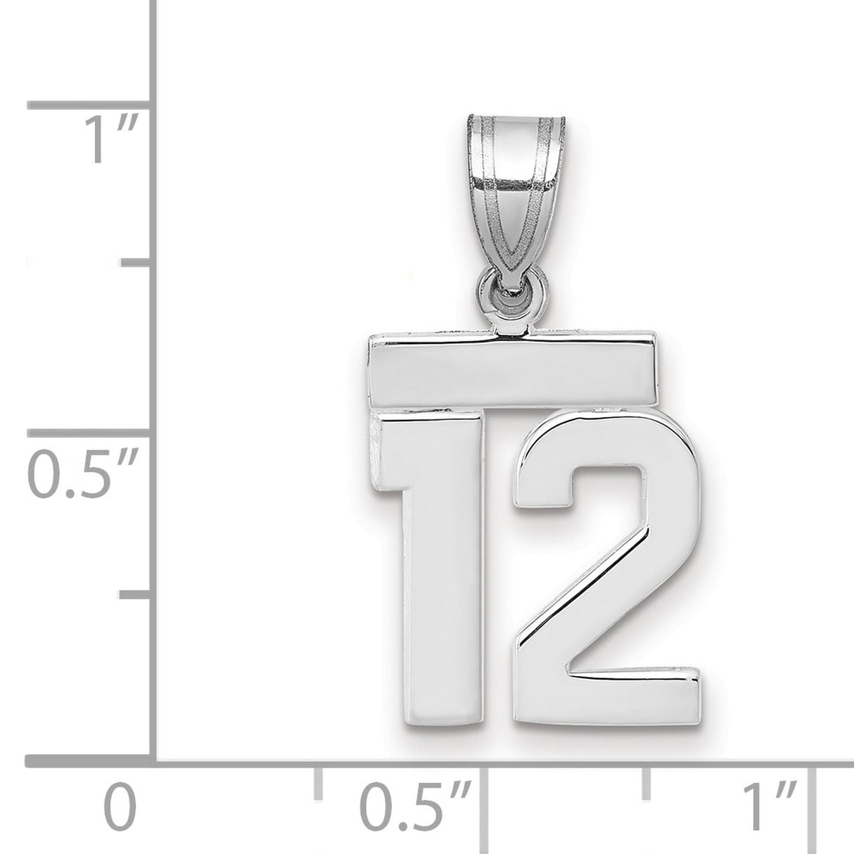 Small Polished Number 12 Charm Pendant in Real 14k White Gold