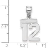 Small Polished Number 12 Charm Pendant in Real 14k White Gold