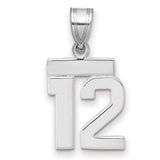 Small Polished Number 12 Charm Pendant in Real 14k White Gold