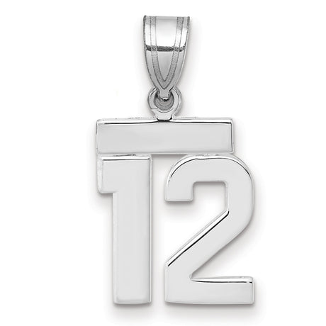 Small Polished Number 12 Charm Pendant in Real 14k White Gold