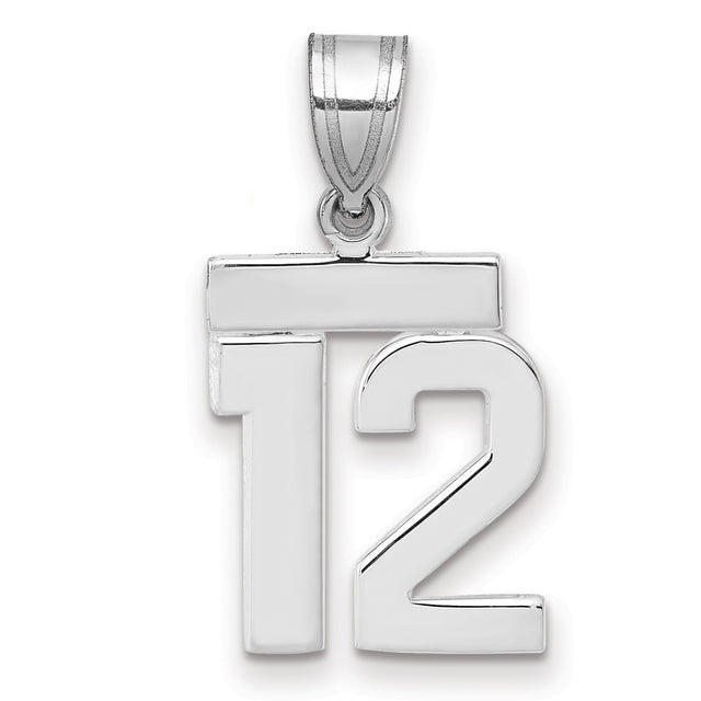 Small Polished Number 12 Charm Pendant in Real 14k White Gold